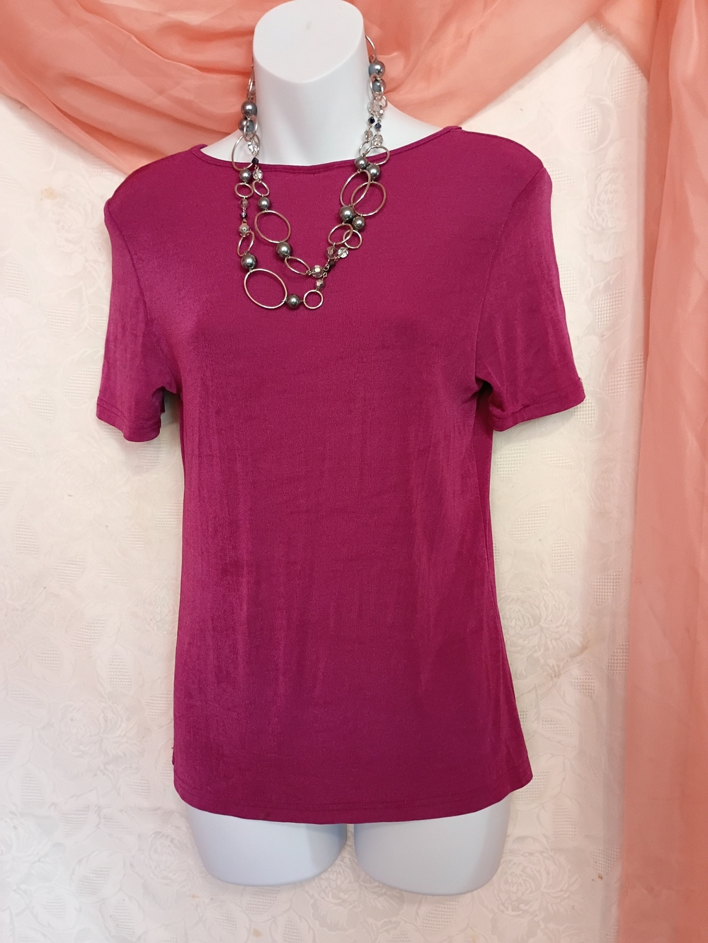 Jaclyn Smith Ladies Short Sleeve Crewneck Top - Mauve Sz Sm